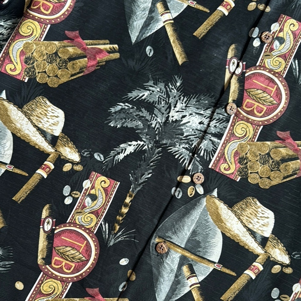 Black Tommy Bahama Hawaiian Men's Silk Shirt - Picture 3 of 5